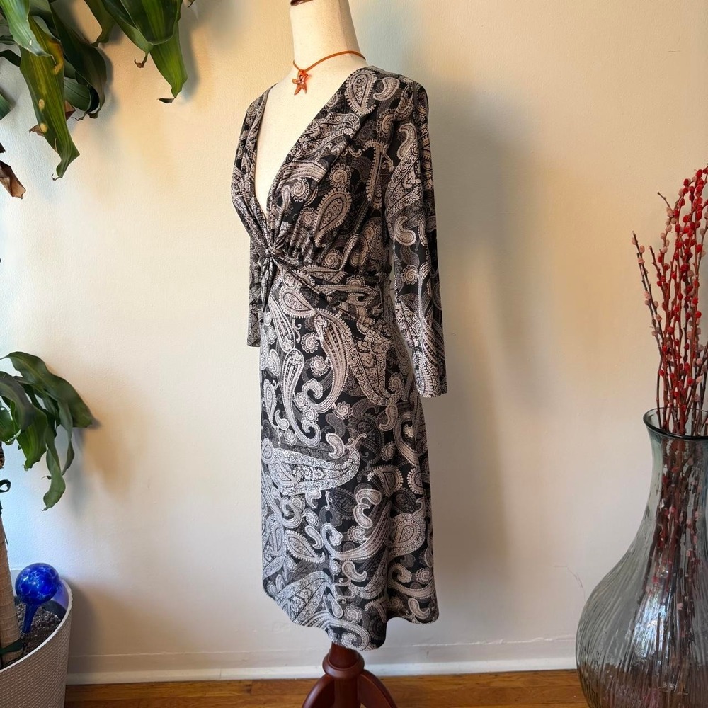 Mlle Gabrielle Paisley Whimsygoth Wrap Babydoll Dress Black Grey Medium - Picture 2 of 7